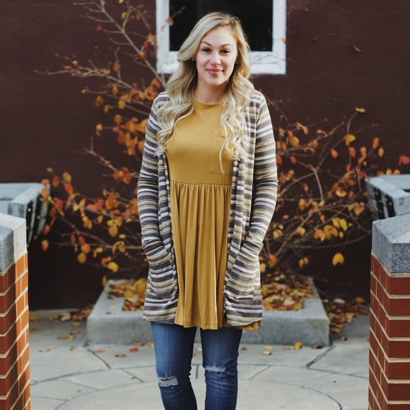 Agnes & Dora Sweaters - Yellow & Gray Striped Essential Cardigan